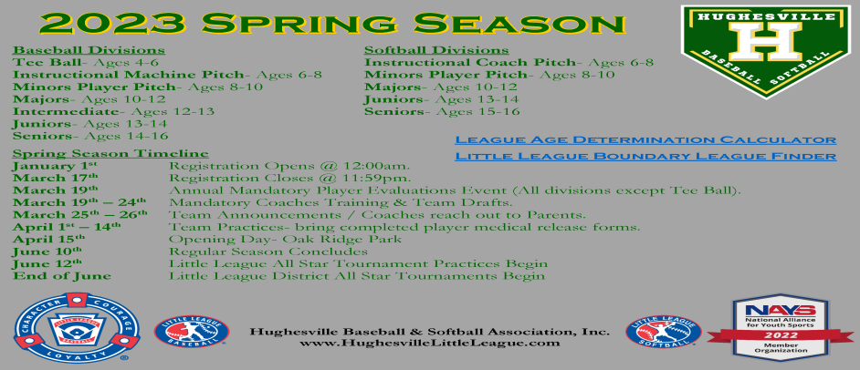 2023 SPRING SEASON TENTATIVE TIMELINE